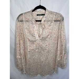 Lauren Ralph Lauren XL Floral Silky Feminine English Garden Peasant Blouse Sheer